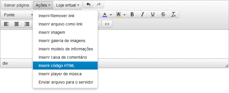 Inserir código HTML Inserir código HTML