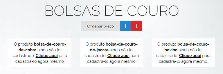Exemplo de produtos não cadastrados Exemplo de produtos não cadastrados